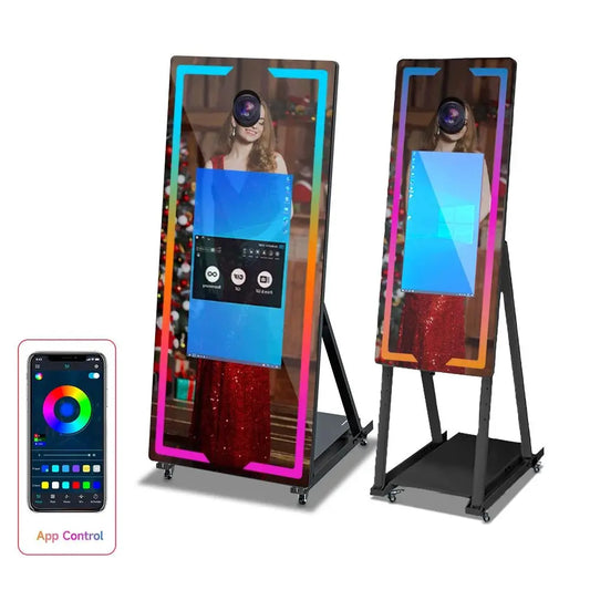 40 65in Touch Screen Magic Mirror Photo Booth Machine With mini PCPortable Selfie Mirror Photo Booth Kiosk For Parties Events