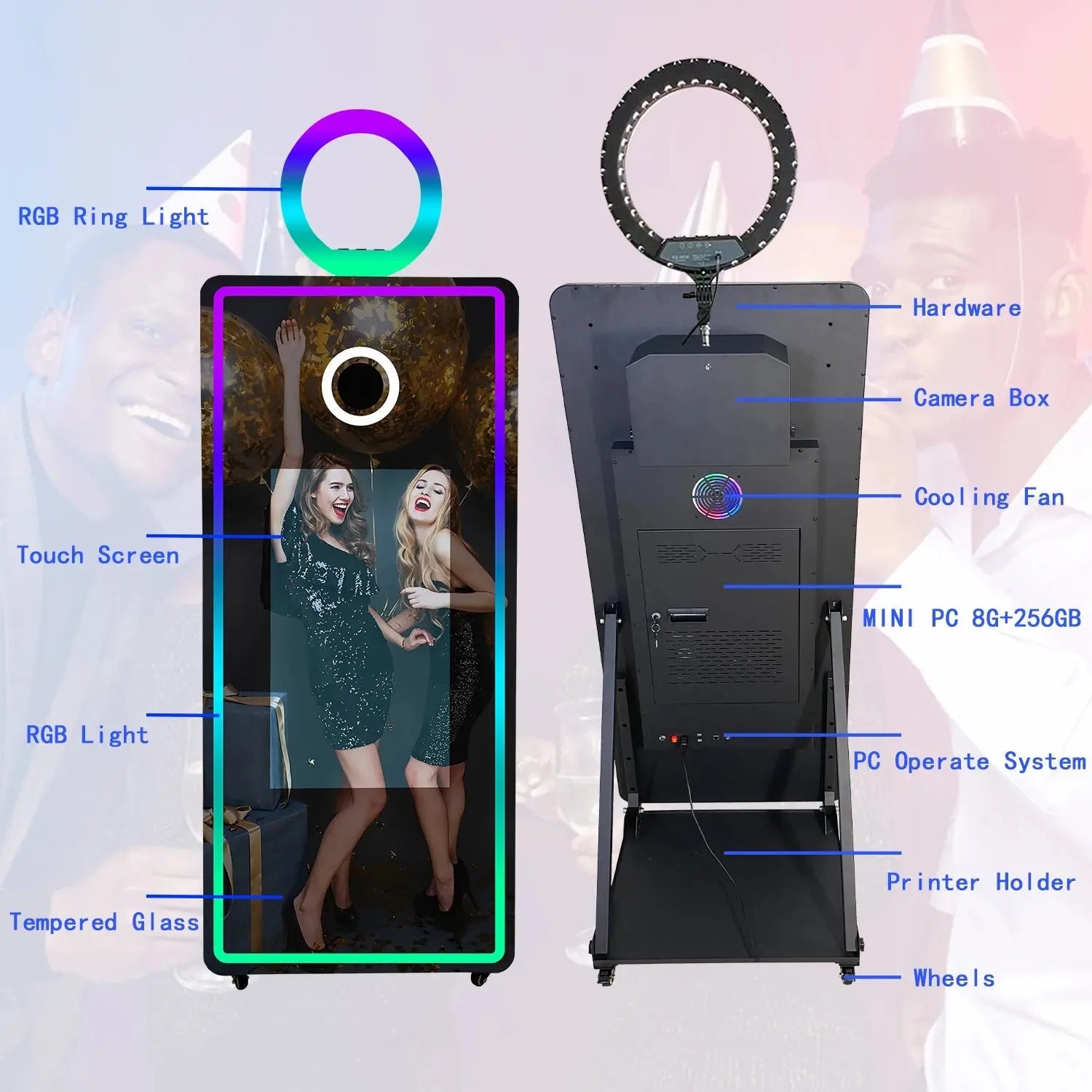 Portable Selfie Mirror Photo Booth Machine 32 Inch or 43inch Touch Screeen With Camera Printer For Party